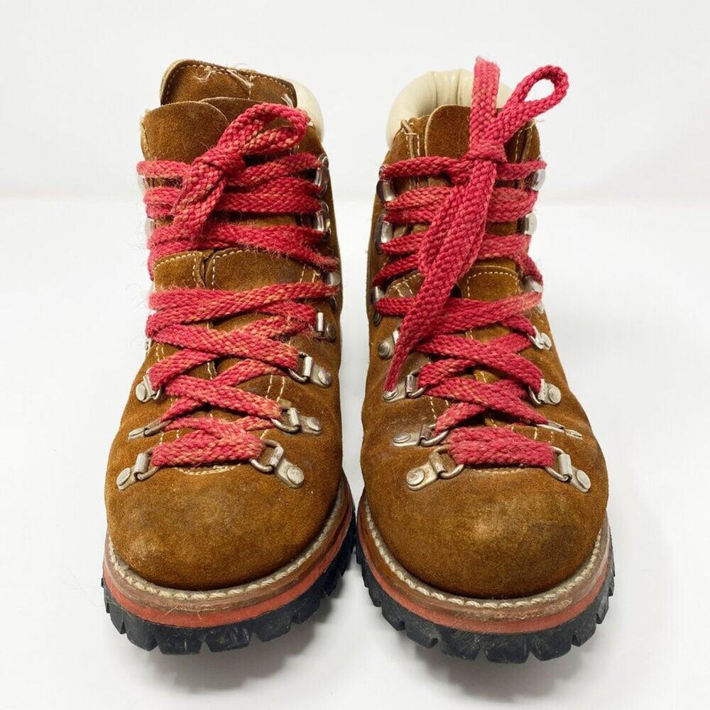 Vintage Unbranded Brown Suede Mountaineer Boots Lace Up Size 6.5 Vibram Soles - Picture 2 of 8